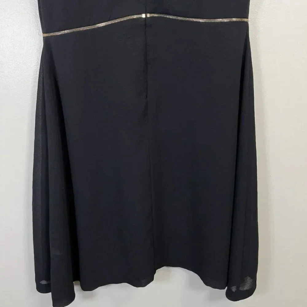 Sandro Paris Fit And Flare Gold Tone Waist Chiffon Black  Dress - Picture 15 of 16